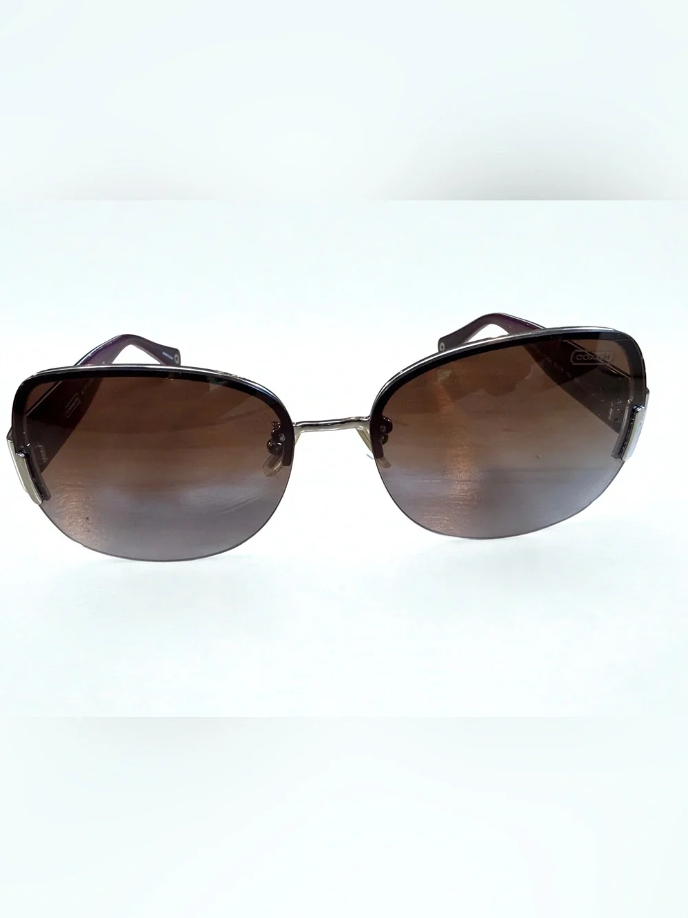 COACH Brandi Silver Purple Butterfly Sunglasses HC7011 With Case